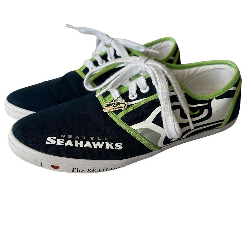 Seattle Seahawk Canvas Sneakers Shoes‎ NFL Football Logo Charm Women's Size 9.5